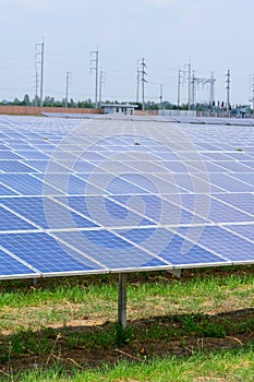 Solar panels are charging outdoors