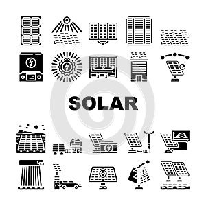 solar panels energy power sun icons set vector