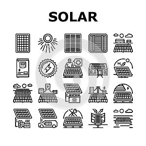 solar panels energy sun icons set vector