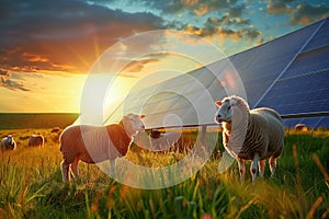 Solar panels farm with sheep