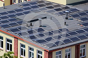 Solar panels on a flat roof of a building