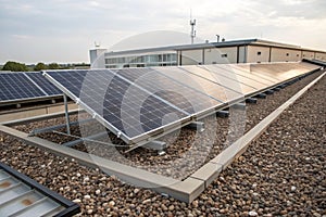 Solar panels on flat roof with pebble substructure photo