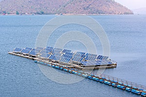 Solar panels generator the industry of modern energy in barrage, Ecologically clean sources of electrical energy photo