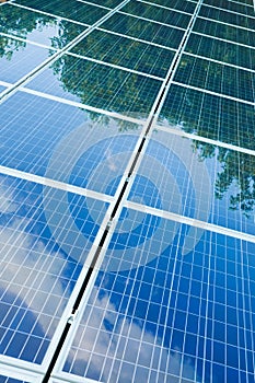 Solar panels with green reflection