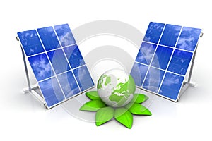 Solar panels with green world