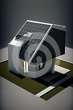 Solar panels on idilic 3D house. Natural resource of energy. Generative AI