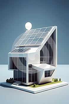 Solar panels on idilic 3D house. Natural resource of energy. Generative AI
