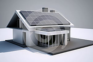 Solar panels on idilic 3D house. Natural resource of energy. Generative AI