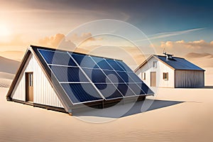 Solar Panels On Idilic 3D House. Natural Resource Of Energy. Generative AI