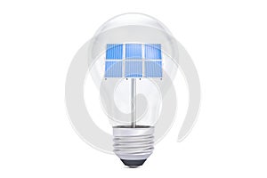 Solar panels inside light bulb, Green Eco Energy Concept. 3D rendering