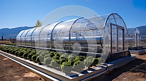 Solar panels installed on the agricultural field, like the law enforcement officers, taking care