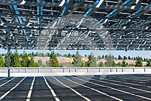 Solar panels installed as solar canopy on top of parking garage