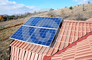 Solar panels installed on the roof of the house