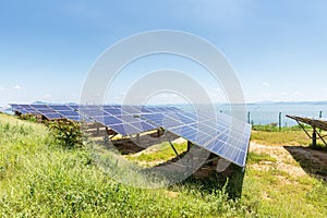 Solar panels on lakeside