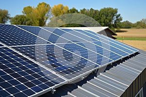 solar panels mounted on the roof of a farms tool shed