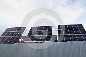 Solar panels or photovoltaic converters in a residential complex.