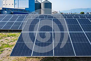 Solar panels photovoltaic in solar farm in a flour mill in Tirana, Albania. Renewable energy, green energy, electric