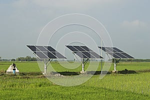 Solar panels produce electric which can run submerge water pump for irrigation of water in agricultural field