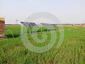 Solar panels produce electric which can run submerge water pump for irrigation of water in agricultural field