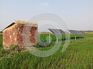 Solar panels produce electric which can run submerge water pump for irrigation of water in agricultural field