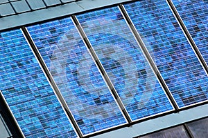 Solar panels on a roof, abstract renewable energy background