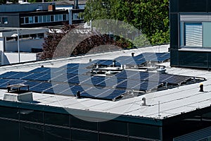 Solar panels on the roof of an administrative building photo