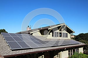 Solar panels on roof with copy space