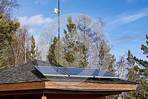 Solar panels on the roof of the house. Green energy.