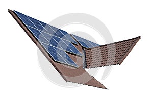 Solar panels on the roof of a house, isolated