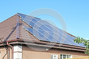 Solar panels on roof of house. Photovoltaic panels. solar