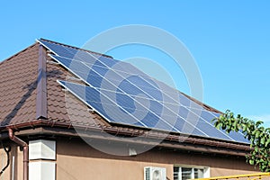 Solar panels on roof of house. Photovoltaic panels. solar