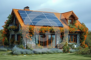 Solar panels on the roof of the house. Photovoltaic system on the roof photo