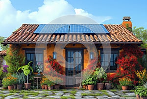 Solar panels on the roof of the house. Photovoltaic system on the roof