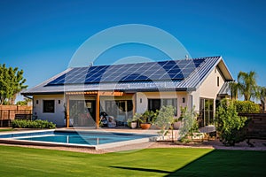 Solar panels on roof of the house renewable energy . Generative AI photo