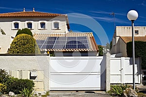 Solar panels on the roof of a private house.