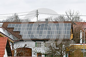 Solar panels on the roof of a private house. The concept of free solar electricity