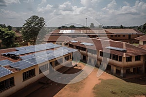 solar panels on the roof of a school, providing energy for classrooms