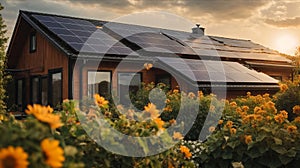 Solar Panels on the Roof in a Sunny and Cloudy Day. Photovoltaic Installation Plant