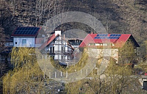 Solar panels on the roofs of houses