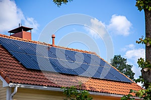 Solar panels on a rooftop of house