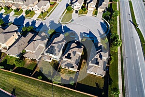 Solar panels on rooftops in Austin Texas suburbs