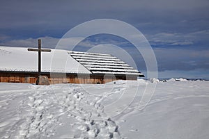 Solar Panels on Ski Hut with Snow in Austria