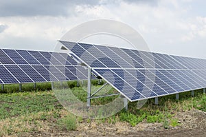 Solar panels on the sky background