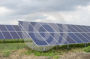 Solar panels on the sky background