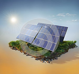 Solar panels on sky background. Green electricity.