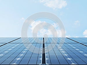 Solar panels with sky and clouds