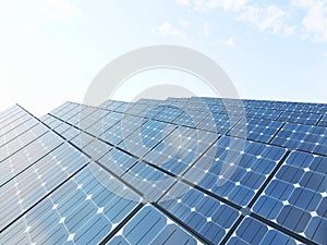 Solar panels with sky and clouds