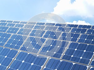 Solar panels with sky and clouds