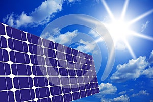 Solar panels with sky and sun