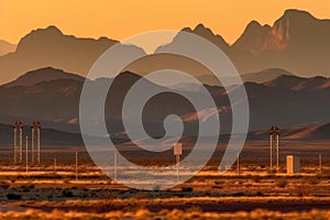 Solar Panels at Sunset in Desert Mountains